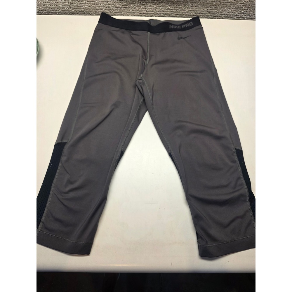 Nike Pro Womens Gray Black Mesh Panel Training Capri‎ Leggings 589376-233 Large